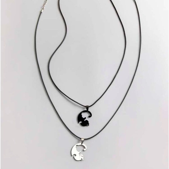 Interlocking Cats Gunmetal & Platinum Stainless Love Puzzle Necklace Set - NWT - Picture 4 of 13